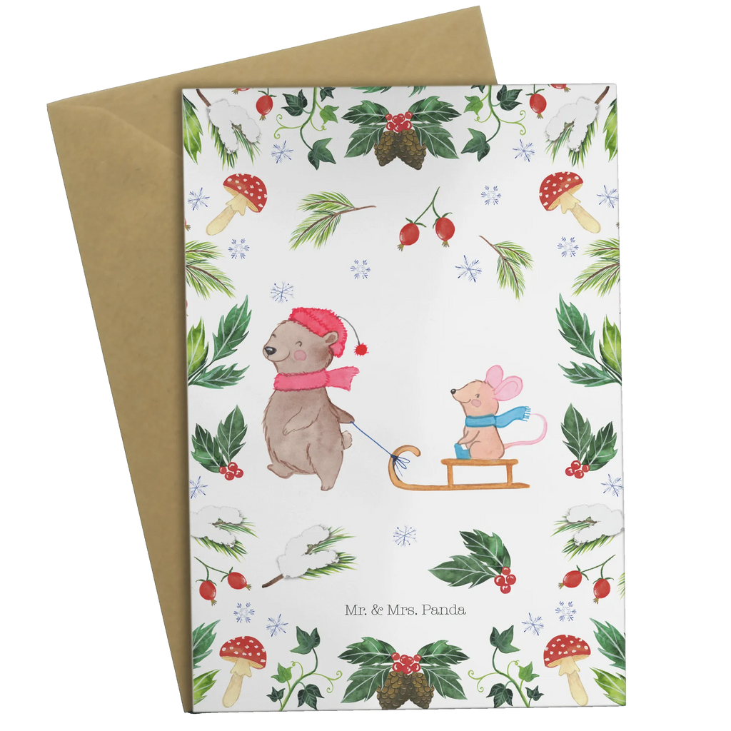 Greetings card bear and mouse Sleds Grußkarte, Karte, Einladungskarte, Ansichtskarten, Glückwunschkarte, Klappkarte, Geburtstagskarte, Hochzeitskarte, Winter, Weihnachten, Weihnachtsdeko, Nikolaus, Advent, Heiligabend, Wintermotiv