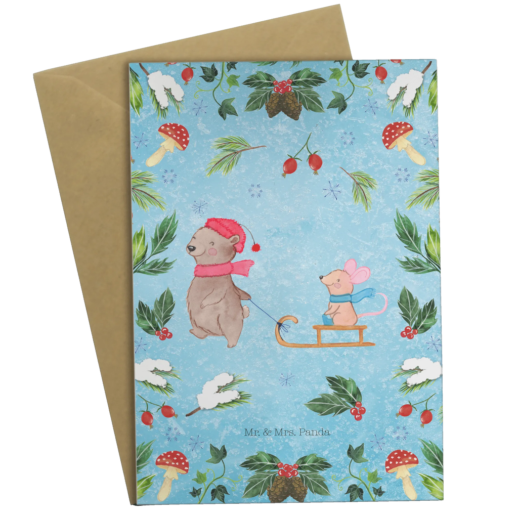 Greetings card bear and mouse Sleds Grußkarte, Karte, Einladungskarte, Ansichtskarten, Glückwunschkarte, Klappkarte, Geburtstagskarte, Hochzeitskarte, Winter, Weihnachten, Weihnachtsdeko, Nikolaus, Advent, Heiligabend, Wintermotiv