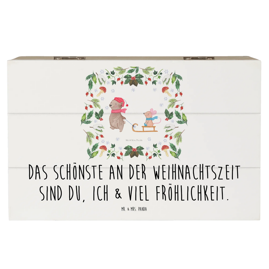 Skrzynia drewniana Niedźwiedź i Mysz sanie Geschenkdose, XXL, Truhe, Geschenkbox, Holzkiste, Erinnerungskiste, Dekokiste, Kiste, Schatzkiste, Erinnerungsbox, Schatulle, Aufbewahrungsbox, Winter, Weihnachten, Weihnachtsdeko, Nikolaus, Advent, Heiligabend, Wintermotiv