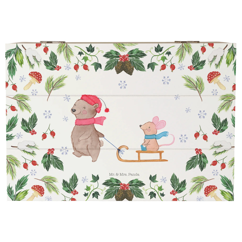 Skrzynia drewniana Niedźwiedź i Mysz sanie Geschenkdose, XXL, Truhe, Geschenkbox, Holzkiste, Erinnerungskiste, Dekokiste, Kiste, Schatzkiste, Erinnerungsbox, Schatulle, Aufbewahrungsbox, Winter, Weihnachten, Weihnachtsdeko, Nikolaus, Advent, Heiligabend, Wintermotiv
