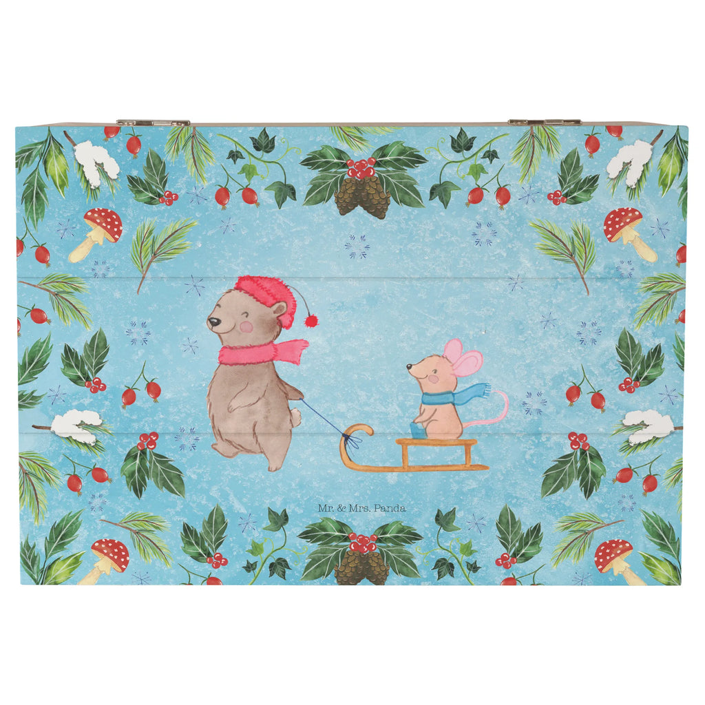 Skrzynia drewniana Niedźwiedź i Mysz sanie Geschenkdose, XXL, Truhe, Geschenkbox, Holzkiste, Erinnerungskiste, Dekokiste, Kiste, Schatzkiste, Erinnerungsbox, Schatulle, Aufbewahrungsbox, Winter, Weihnachten, Weihnachtsdeko, Nikolaus, Advent, Heiligabend, Wintermotiv