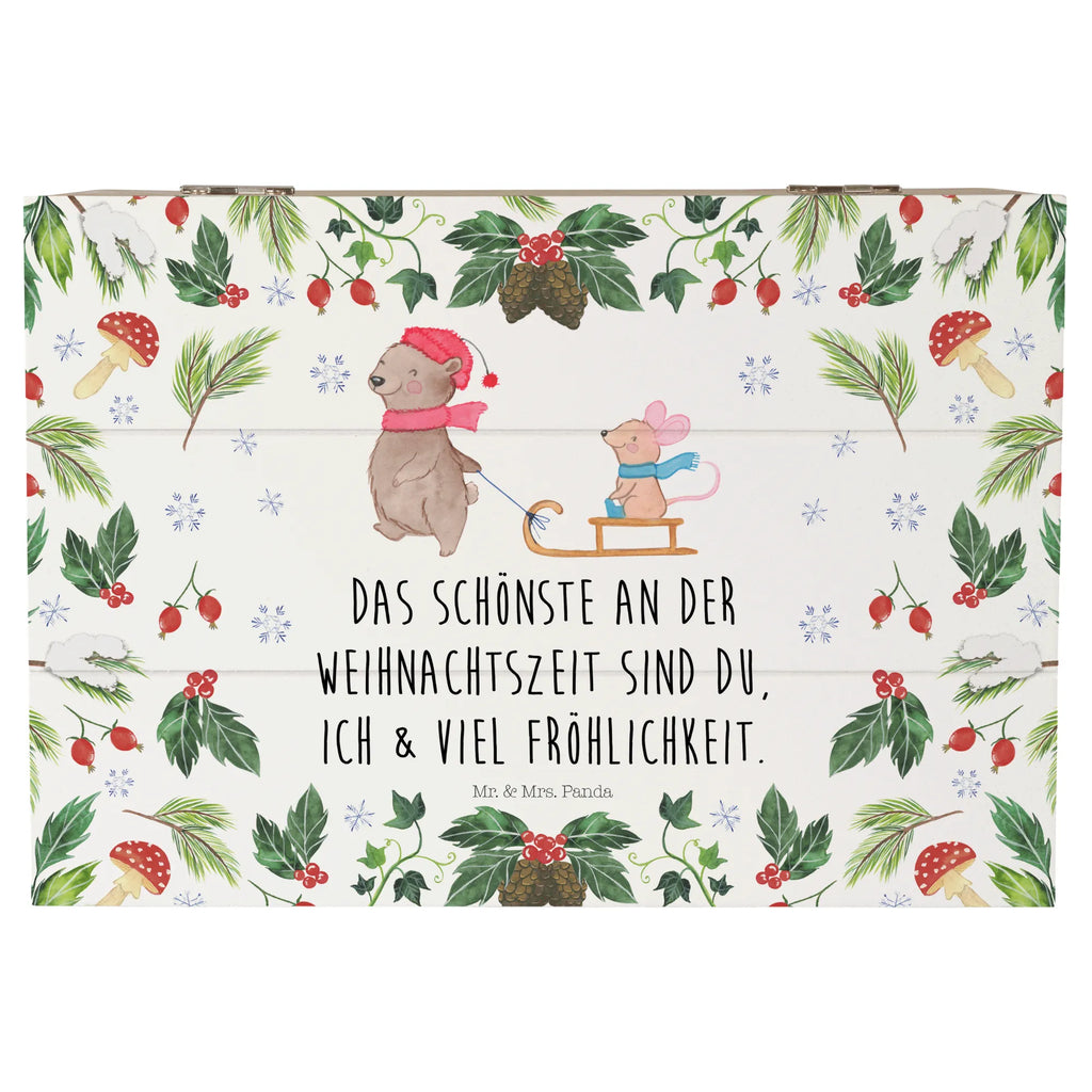 Skrzynia drewniana Niedźwiedź i Mysz sanie Geschenkdose, XXL, Truhe, Geschenkbox, Holzkiste, Erinnerungskiste, Dekokiste, Kiste, Schatzkiste, Erinnerungsbox, Schatulle, Aufbewahrungsbox, Winter, Weihnachten, Weihnachtsdeko, Nikolaus, Advent, Heiligabend, Wintermotiv
