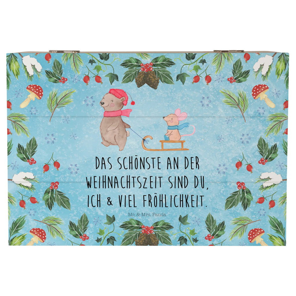 Skrzynia drewniana Niedźwiedź i Mysz sanie Geschenkdose, XXL, Truhe, Geschenkbox, Holzkiste, Erinnerungskiste, Dekokiste, Kiste, Schatzkiste, Erinnerungsbox, Schatulle, Aufbewahrungsbox, Winter, Weihnachten, Weihnachtsdeko, Nikolaus, Advent, Heiligabend, Wintermotiv
