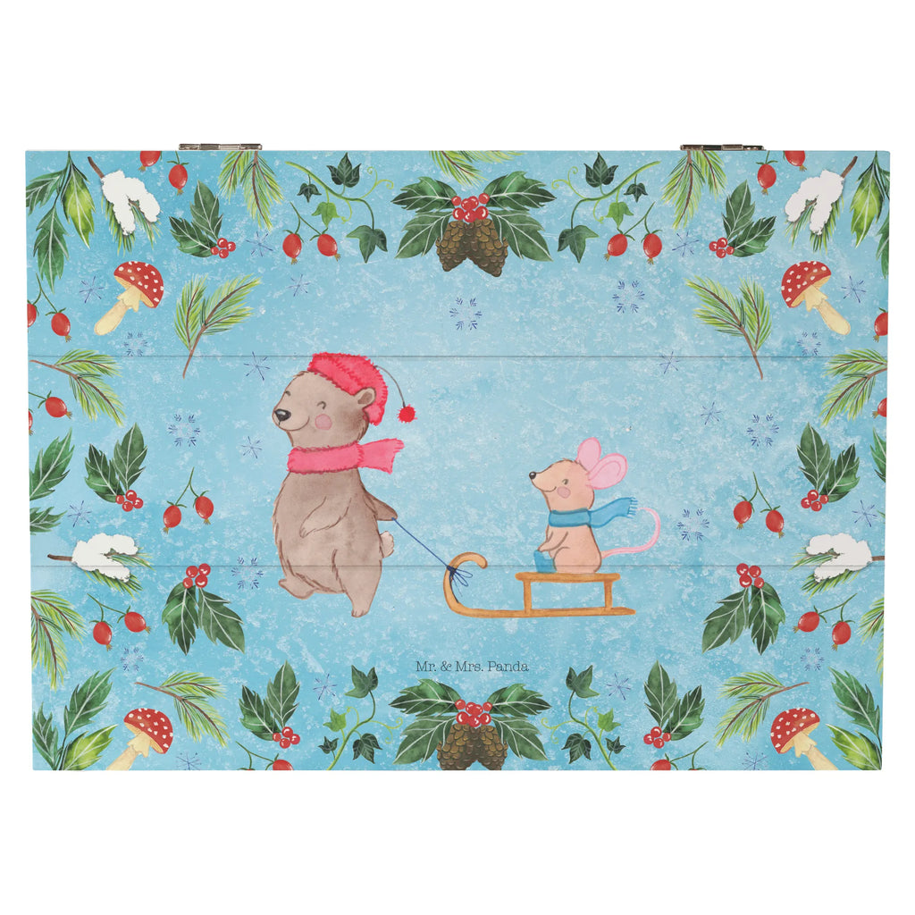 Skrzynia drewniana Niedźwiedź i Mysz sanie Geschenkdose, XXL, Truhe, Geschenkbox, Holzkiste, Erinnerungskiste, Dekokiste, Kiste, Schatzkiste, Erinnerungsbox, Schatulle, Aufbewahrungsbox, Winter, Weihnachten, Weihnachtsdeko, Nikolaus, Advent, Heiligabend, Wintermotiv