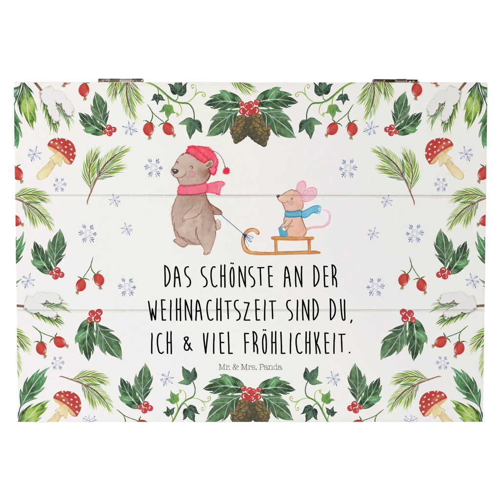Skrzynia drewniana Niedźwiedź i Mysz sanie Geschenkdose, XXL, Truhe, Geschenkbox, Holzkiste, Erinnerungskiste, Dekokiste, Kiste, Schatzkiste, Erinnerungsbox, Schatulle, Aufbewahrungsbox, Winter, Weihnachten, Weihnachtsdeko, Nikolaus, Advent, Heiligabend, Wintermotiv