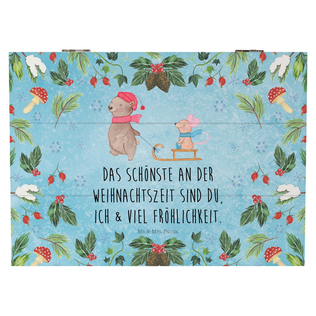 Skrzynia drewniana Niedźwiedź i Mysz sanie Geschenkdose, XXL, Truhe, Geschenkbox, Holzkiste, Erinnerungskiste, Dekokiste, Kiste, Schatzkiste, Erinnerungsbox, Schatulle, Aufbewahrungsbox, Winter, Weihnachten, Weihnachtsdeko, Nikolaus, Advent, Heiligabend, Wintermotiv