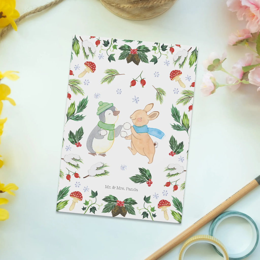 Postkarte Pinguin Hase Schneeballschlacht Dankeskarte, Einladungskarten Geburtstag, Einladung, Grußkarte, Geschenkkarte, Einladungskarte, Karte, Postkarte, Ansichtskarten, Ansichtskarte, Einladung Geburtstag, Geburtstagskarte, Winter, Weihnachten, Weihnachtsdeko, Nikolaus, Advent, Heiligabend, Wintermotiv
