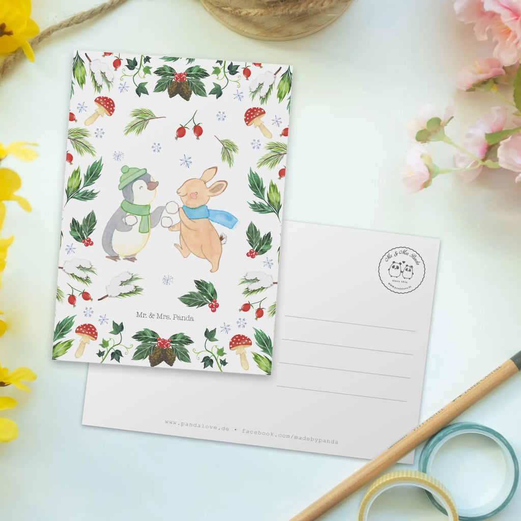 Postkarte Pinguin Hase Schneeballschlacht Dankeskarte, Einladungskarten Geburtstag, Einladung, Grußkarte, Geschenkkarte, Einladungskarte, Karte, Postkarte, Ansichtskarten, Ansichtskarte, Einladung Geburtstag, Geburtstagskarte, Winter, Weihnachten, Weihnachtsdeko, Nikolaus, Advent, Heiligabend, Wintermotiv