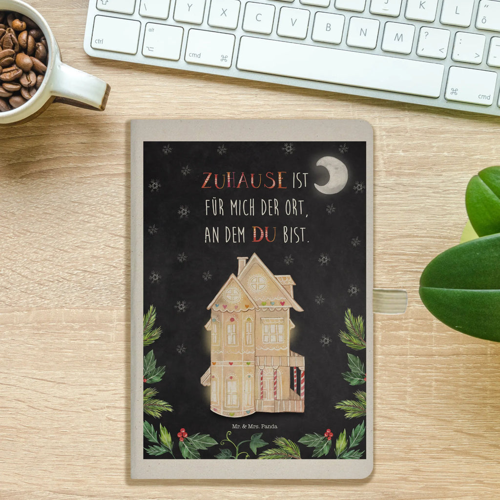 Bawełniany notatnik DIN A4 Piernikowy domek Zima, Boże Narodzenie, dekoracje świąteczne, Mikołaj, Adwent, Wigilia, zimowy motyw