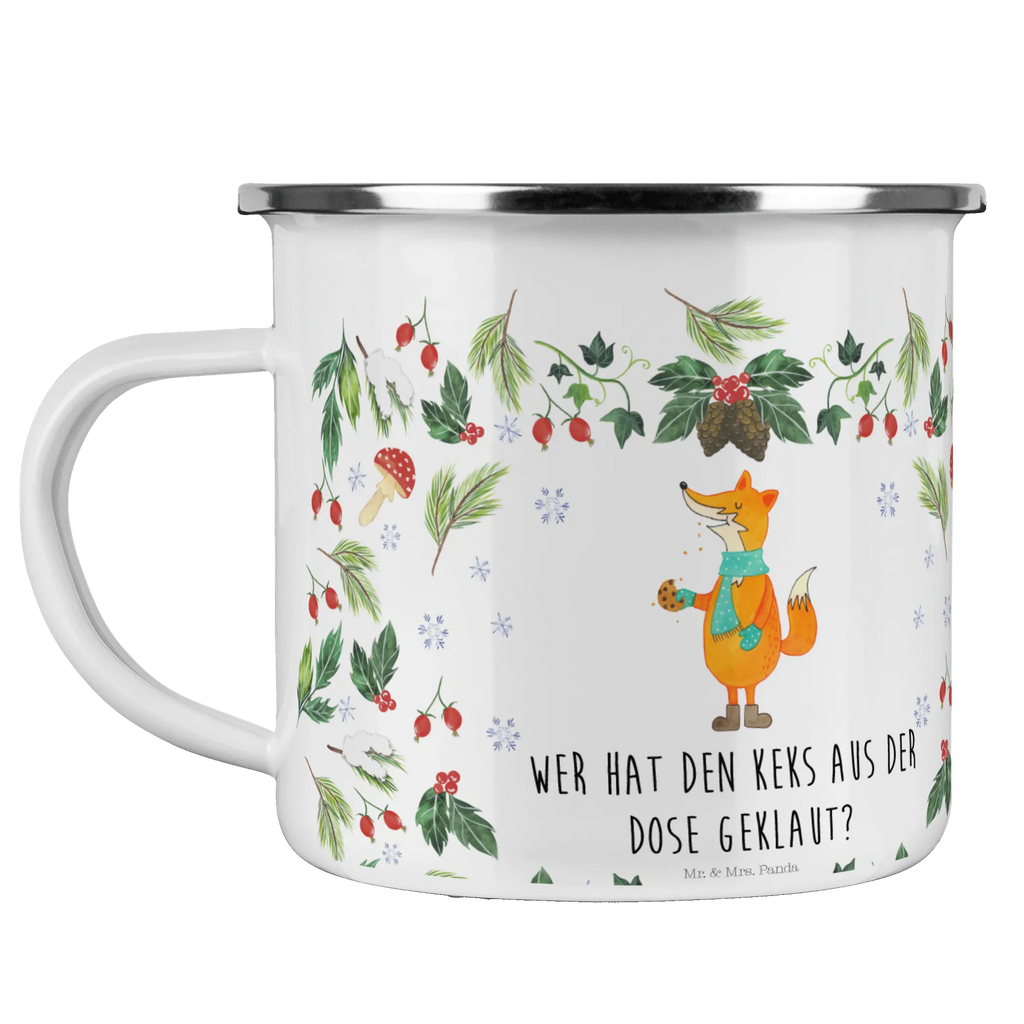 Kempingowy kubek emaliowany Lis pudełko na ciastka Zima, Boże Narodzenie, dekoracje świąteczne, Mikołaj, Adwent, Wigilia, zimowy motyw