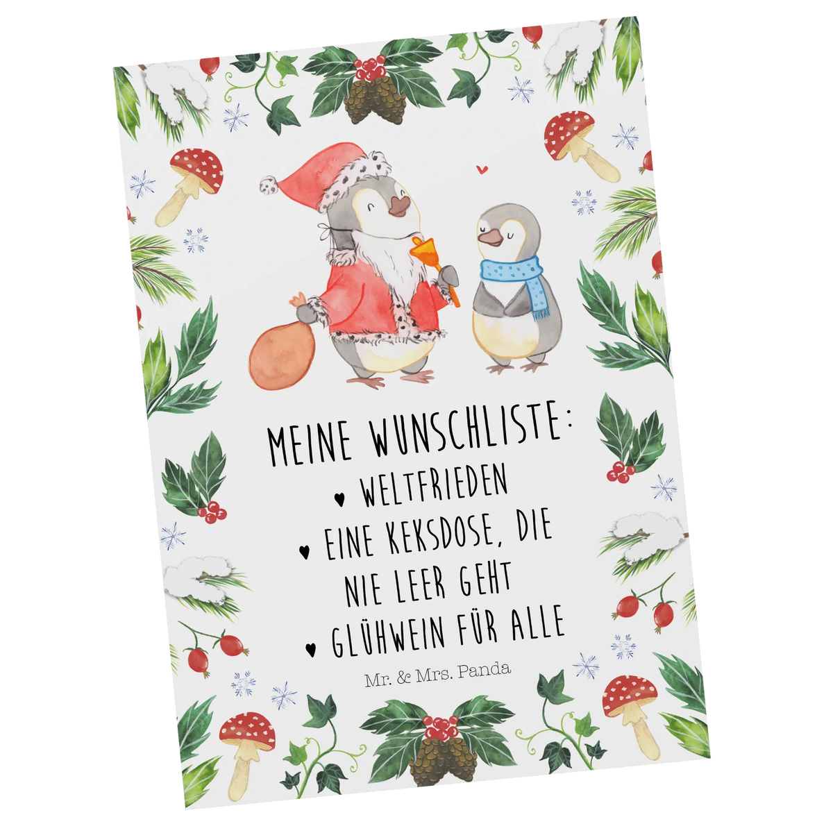 Postkarte Pinguin Wunschliste Grußkarte, Postkarten, spruchkarte, Ansichtskarte, kunstkarte, Postkarte, Designkarte, Motivkarte, Kunstkarten, bildkarte, Fotokarte, Ansichtskarten, einzelkarte, Heiligabend, Weihnachten, Advent, Nikolaus, Weihnachtsdeko, Wintermotiv, Winter