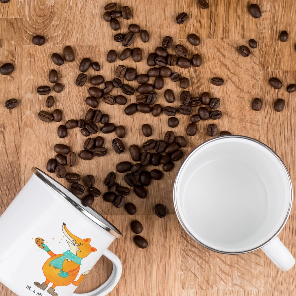 Kempingowy kubek emaliowany Lis pudełko na ciastka Zima, Boże Narodzenie, dekoracje świąteczne, Mikołaj, Adwent, Wigilia, zimowy motyw