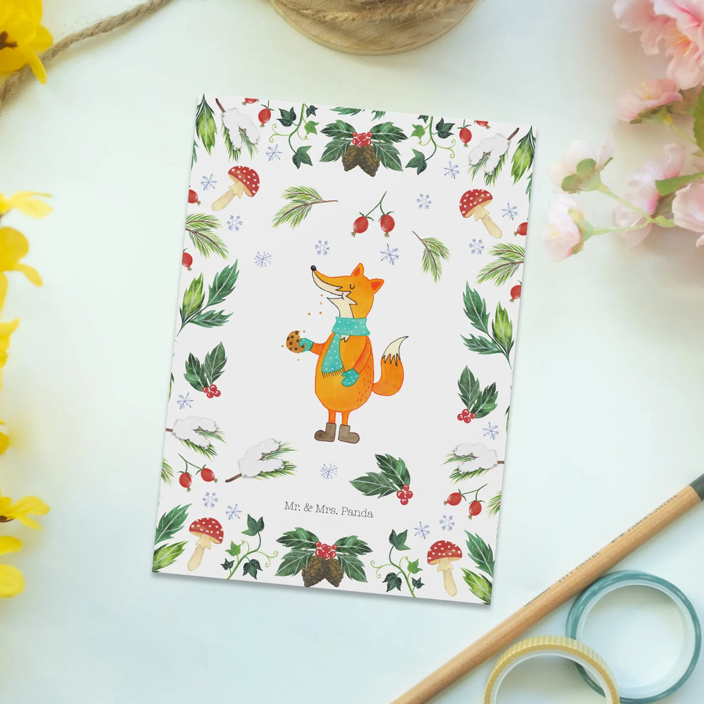 Postcard Fox cookie jar paper, card, gift card, letter, postcards, invitation, Postcard, gift, invitation card, Winter, Christmas, Christmas time, snow