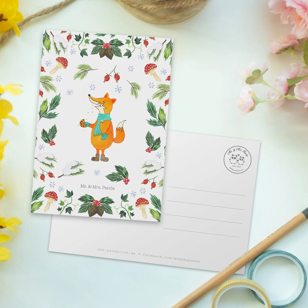 Postcard Fox cookie jar paper, card, gift card, letter, postcards, invitation, Postcard, gift, invitation card, Winter, Christmas, Christmas time, snow