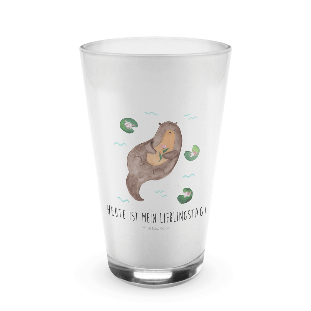 Glas Otter mit Seerose Cappuccino Glas, Glas, Cappuccino Tasse, Latte Macchiato, Otter, Fischotter, Seeotter, Otter Seeotter See Otter