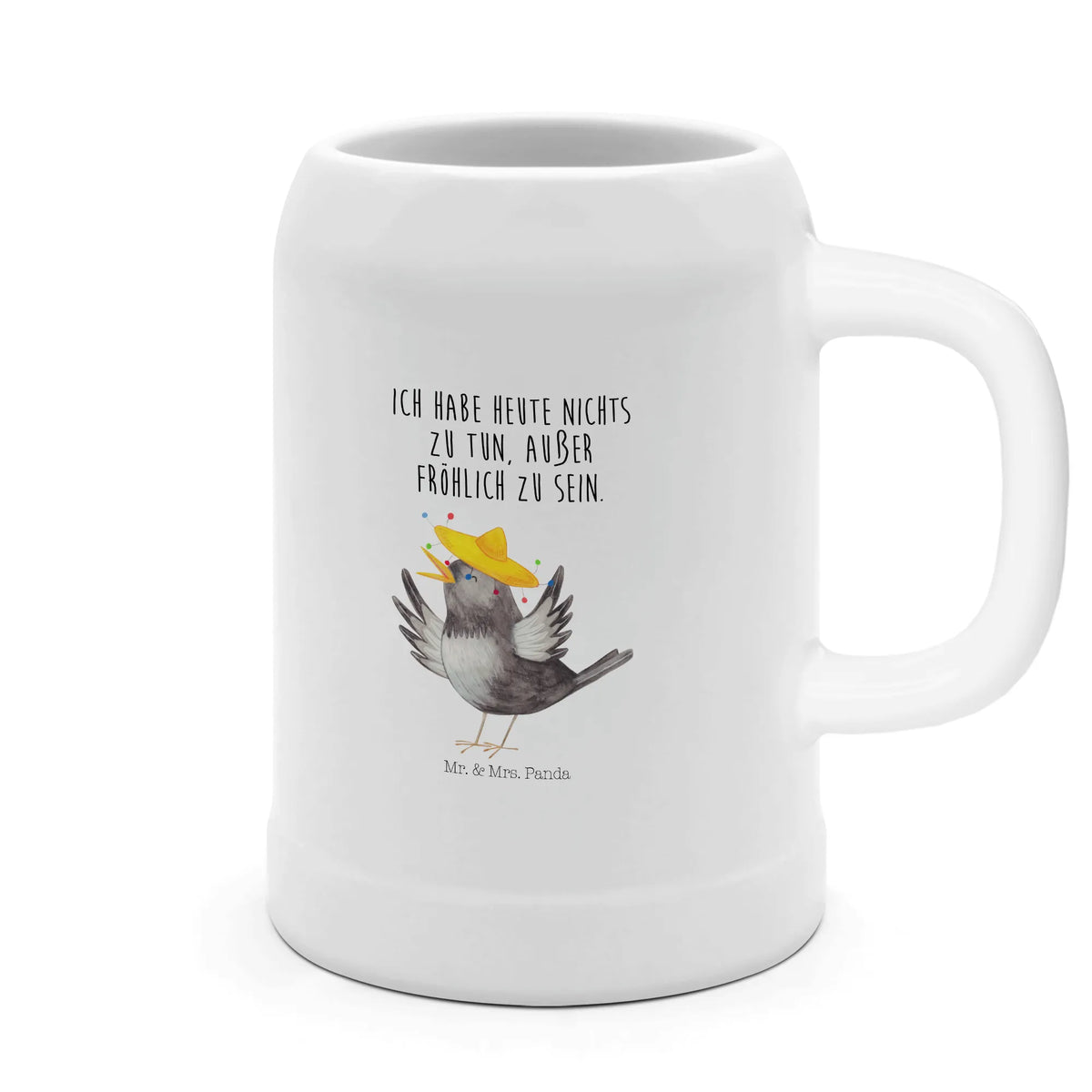 Beer mug Crow sombrero Tonkrug, Mr. & Mrs. Panda Bierkrug, Seidel, Bierhumpen, Humpen, Bier Seidel, Trinkkrug, Steinkrug, Bier Humpen, Steingutkrug, Bierbecher, Steinzeugkrug, Krug, Keramikkrug, Steinbierkrug, Lustige Sprüche, Tiere, Tiermotive, Gute Laune, Vögel, glücklich sein, Vogel, Spruch Positiv, Glück Spruch, Froh, Rabe, Fröhlich sein, Elster, Motivation