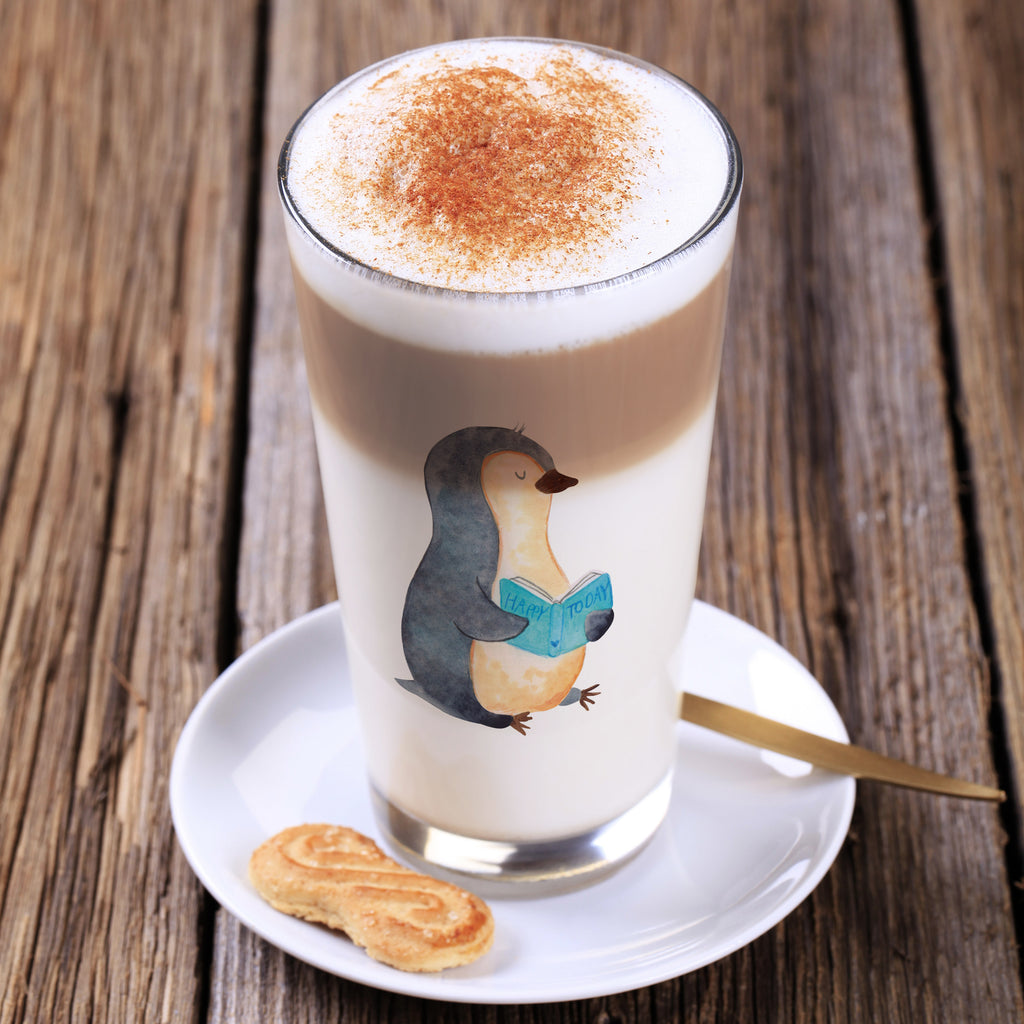 Glas Pinguin Buch Cappuccino Glas, Glas, Cappuccino Tasse, Latte Macchiato, Pinguin, Pinguine, Buch, Lesen, Bücherwurm, Nichtstun, Faulenzen, Ferien, Urlaub, Freizeit