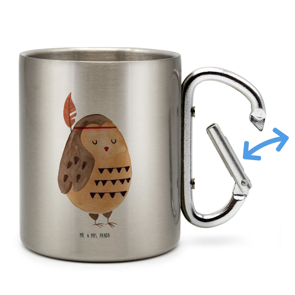 Stainless steel mug Owl feather headdress owl, forest animal, bird, nocturnal, gift ideas, birthday present, illustrated, funny, romantic gift, owl decor, Indian saying, Beautiful saying, Owl decoration, Travel saying, Feather decoration, Decoration, Owl, Life is an adventure