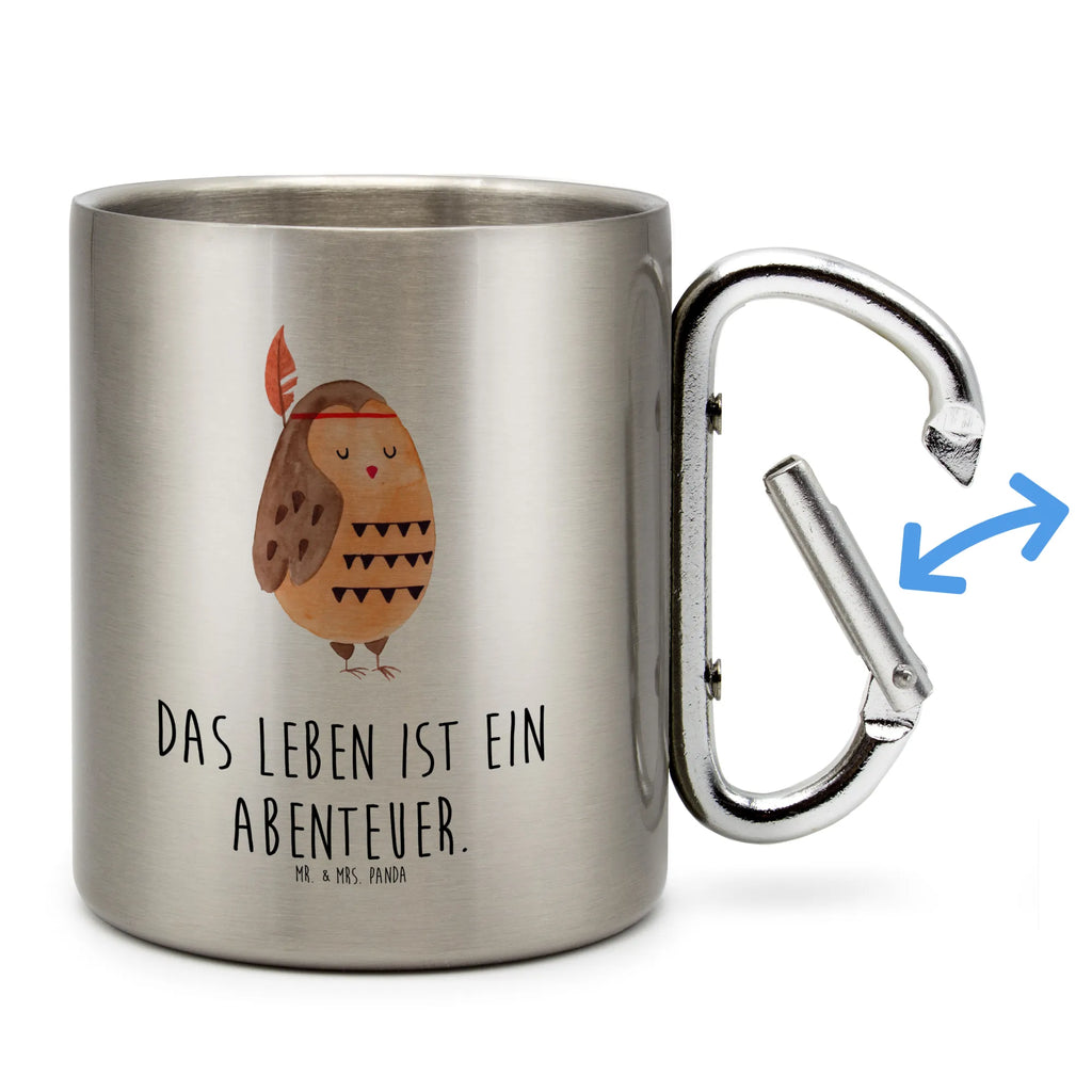 Stainless steel mug Owl feather headdress owl, forest animal, bird, nocturnal, gift ideas, birthday present, illustrated, funny, romantic gift, owl decor, Indian saying, Beautiful saying, Owl decoration, Travel saying, Feather decoration, Decoration, Owl, Life is an adventure