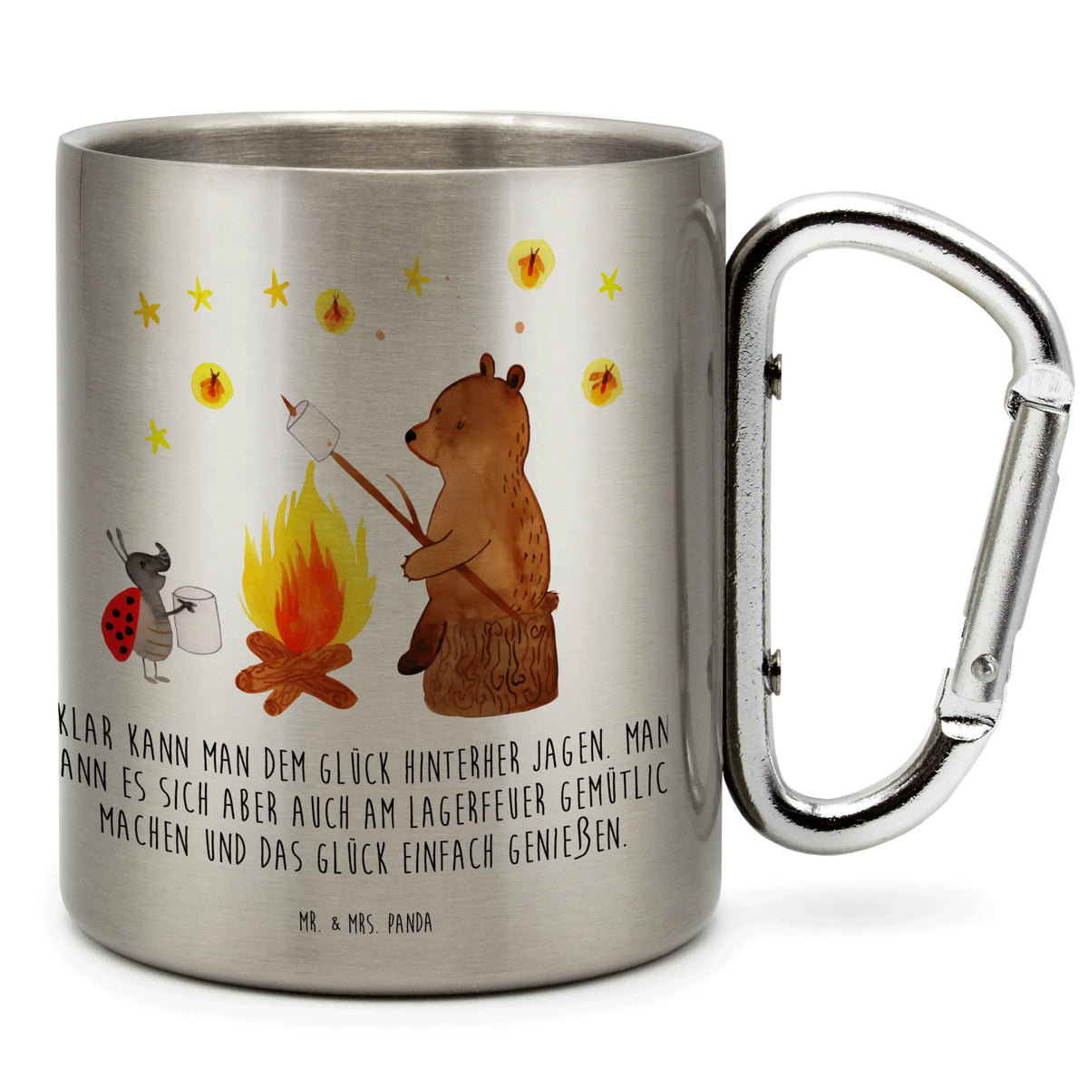 Stainless steel mug Bear & Ladybird campfire bear, teddy, teddy bear, cuddly toy, Campfire
