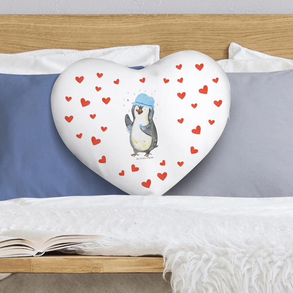 Heart cushion Penguin have a shower Penguin, North Pole, Winter, Penguins, shower, motivation, new beginning, new start, being happy, life motto, penguins