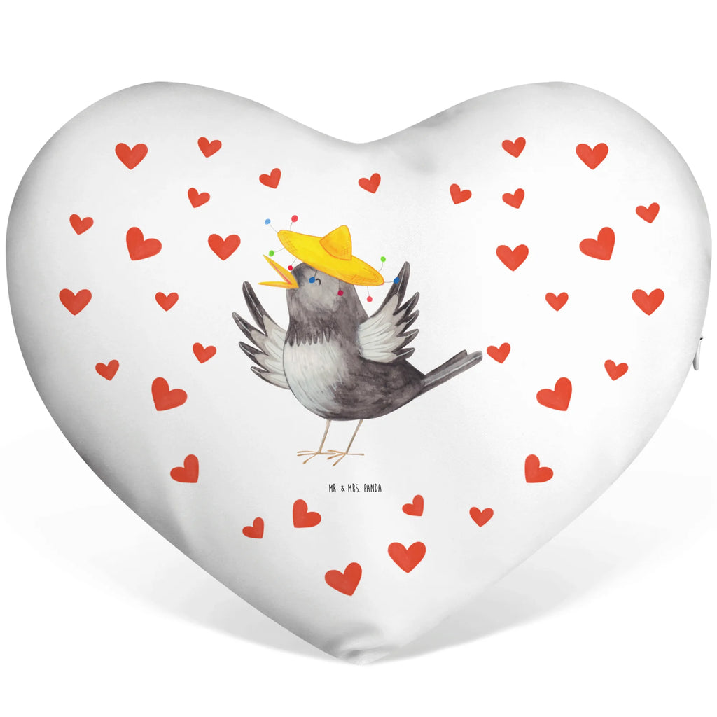 Heart cushion Crow sombrero small animals, cute, funny, cute animal motives, hand drawn, small world, funny sayings, good mood, happy, gifts, gift ideas, special gifts, animal lover, card, Magpie, Birds, Be happy, Bird, Saying positive, Happiness Saying, Motivation, Raven