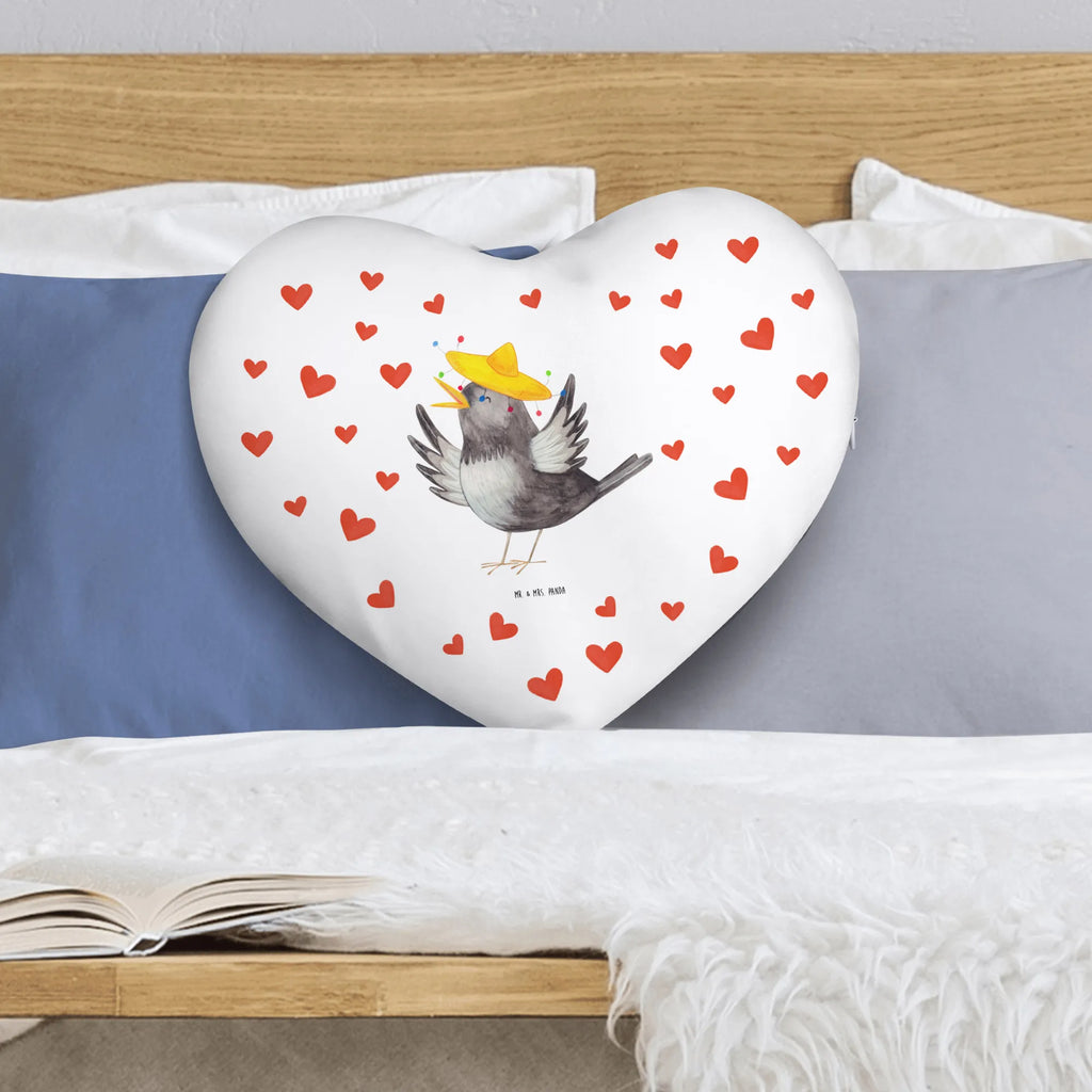 Heart cushion Crow sombrero small animals, cute, funny, cute animal motives, hand drawn, small world, funny sayings, good mood, happy, gifts, gift ideas, special gifts, animal lover, card, Magpie, Birds, Be happy, Bird, Saying positive, Happiness Saying, Motivation, Raven