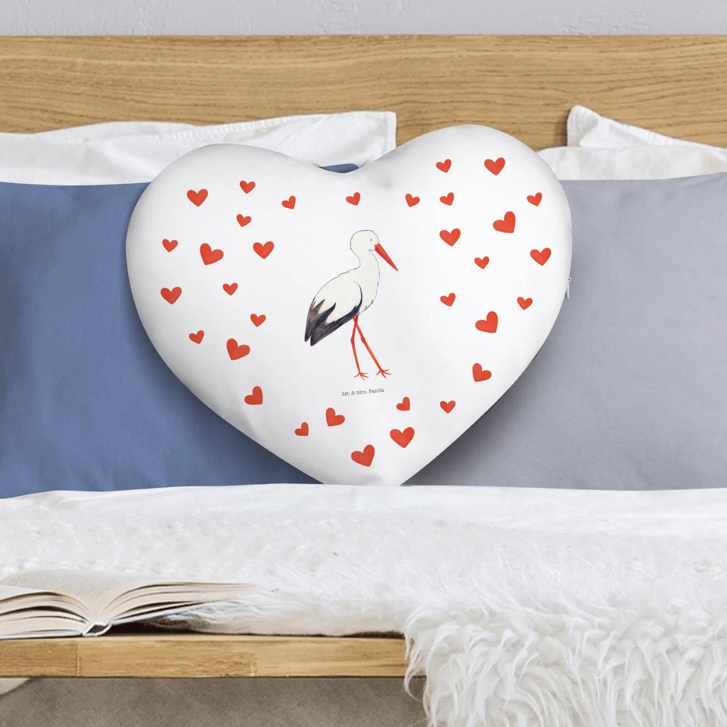 Heart cushion Stork small animals, cute, funny, cute animal motives, hand drawn, small world, funny sayings, good mood, happy, gifts, gift ideas, special gifts, animal lover, card, baby, stork, birth, becoming a mother, pregnancy, pregnant, mothers, mother, baby bump