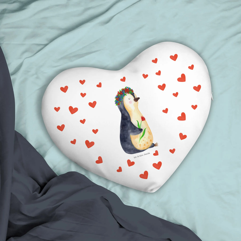 Heart cushion Penguin Flower Penguin, North Pole, Winter, Penguins, motivation, lovesickness, wreath of flowers, penguins, wishes, gift idea, life, goals in life, love of life, universe, goals