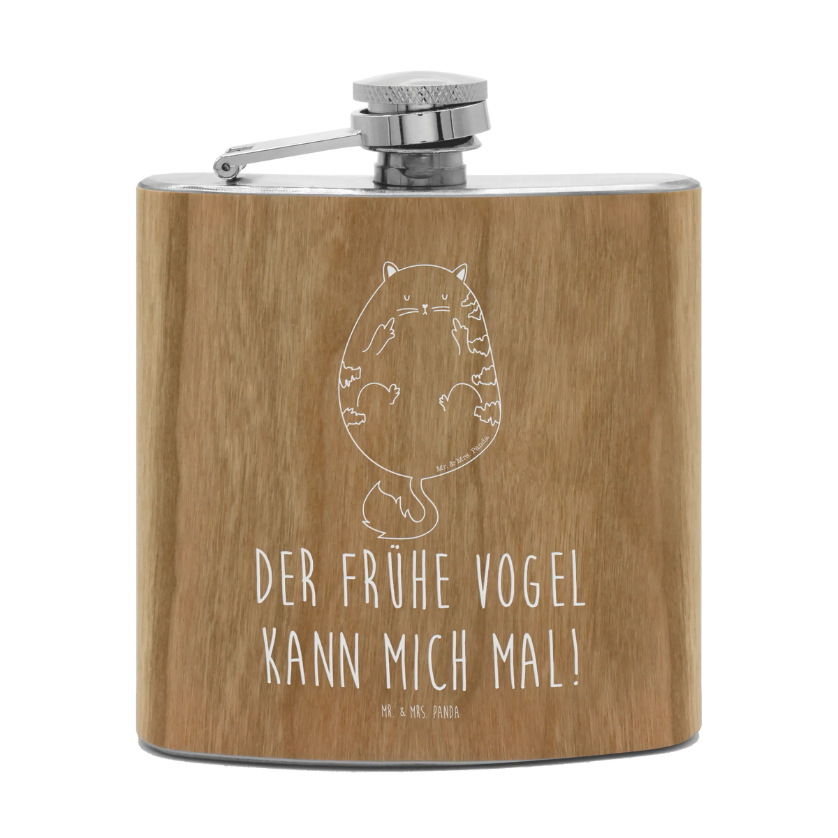 Hipflask Cat Early riser cat, tomcat, kitty, meow, kitten, housecat, mama cat, love cats, cat image, cat fan, cat lover, cat fancier, cat decoration, gift for cat lover, cat owner, funny cats, cat sayings, cat motto, funny cat gifts, fan merchandise, cat stuff, animal lover, early riser, cats, morning grumbler, The early bird can kiss my ass, pussy, coffee