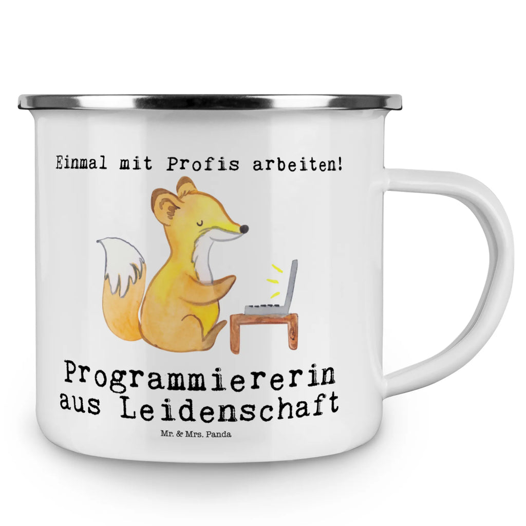 Kempingowy kubek emaliowany Programistka Pasja Zawód, Wykształcenie, Jubileusz, Pożegnanie, Emerytura, Kolega, Koleżanka, Prezent, Dawać, Pracownik, Współpracownik, Firma, Dziękuję, Dziękuję bardzo