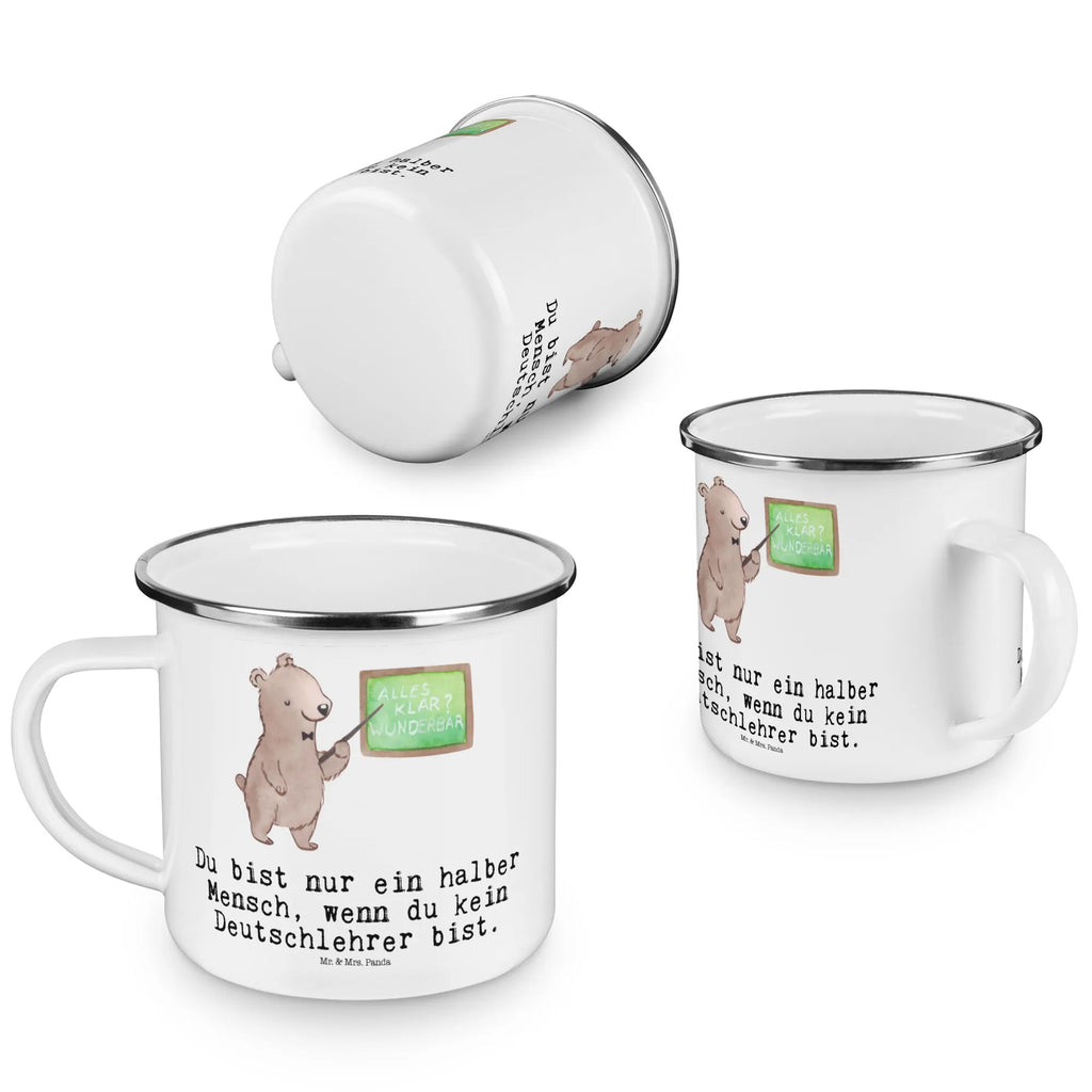 Kempingowy kubek emaliowany nauczyciel niemieckiego serce Zawód, Wykształcenie, Jubileusz, Pożegnanie, Emerytura, Kolega, Koleżanka, Prezent, Dawać, Pracownik, Współpracownik, Firma, Dziękuję, Dziękuję bardzo