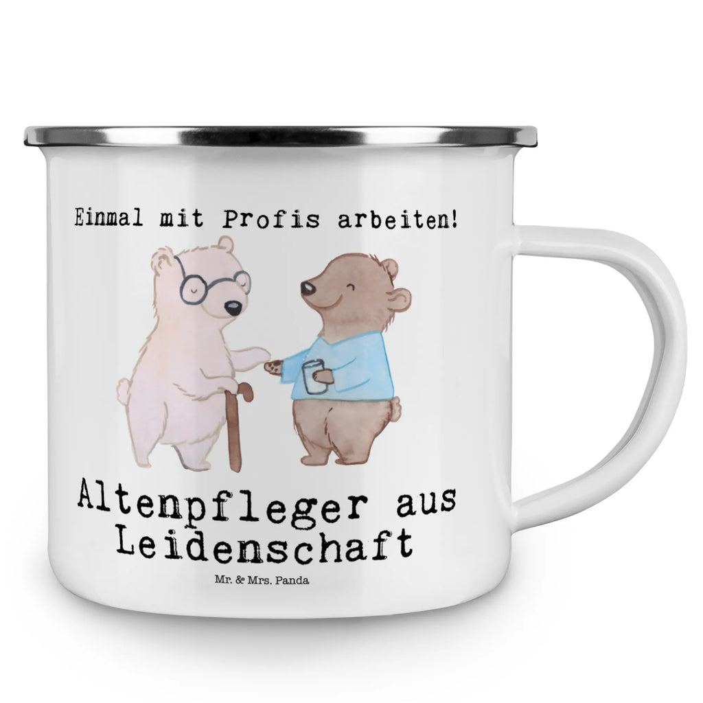 Kempingowy kubek emaliowany Opiekun osób starszych Pasja Zawód, Wykształcenie, Jubileusz, Pożegnanie, Emerytura, Kolega, Koleżanka, Prezent, Dawać, Pracownik, Współpracownik, Firma, Dziękuję, Dziękuję bardzo