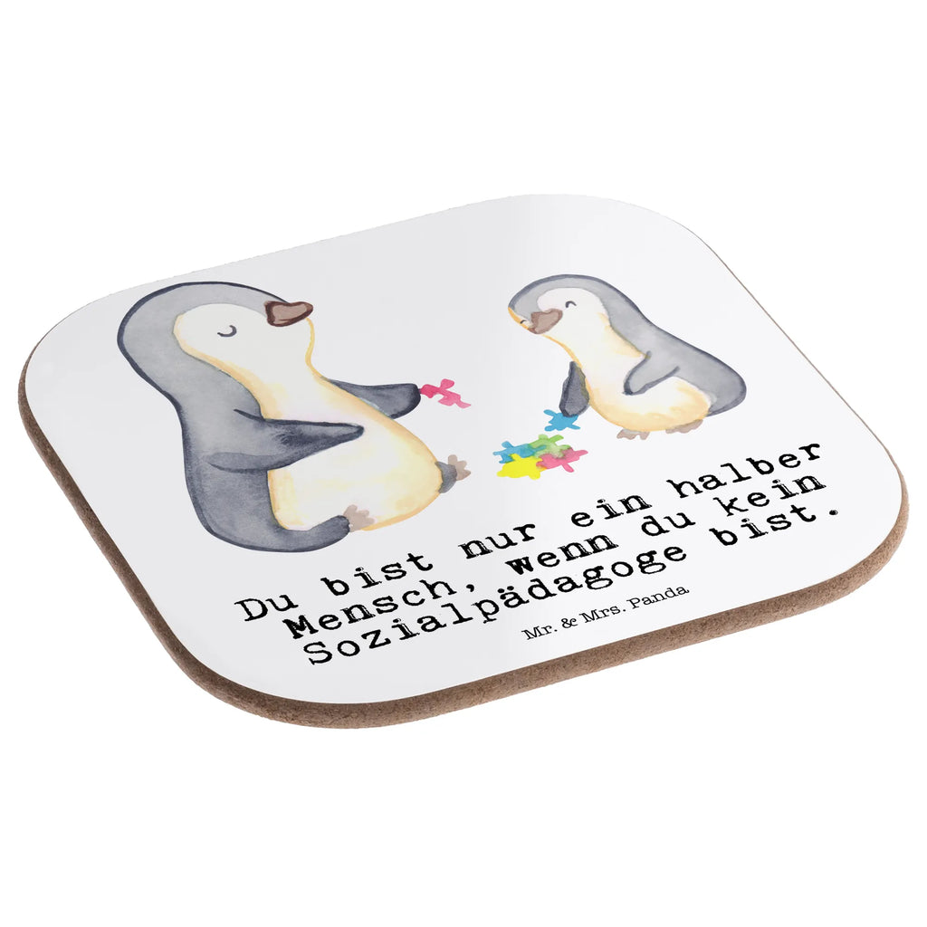 Square coaster social pedagogue Heart party, gift, Coasters, presents, breakfast, glass coasters, gifts, gift idea, best, farewell gift, passing exam, anniversary, retirement, promotion, job start, sayings, funny, profession