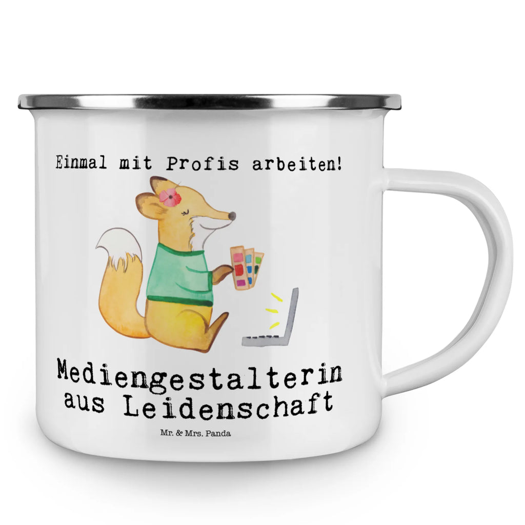 Kempingowy kubek emaliowany Projektantka mediów Pasja Zawód, Wykształcenie, Jubileusz, Pożegnanie, Emerytura, Kolega, Koleżanka, Prezent, Dawać, Pracownik, Współpracownik, Firma, Dziękuję, Dziękuję bardzo