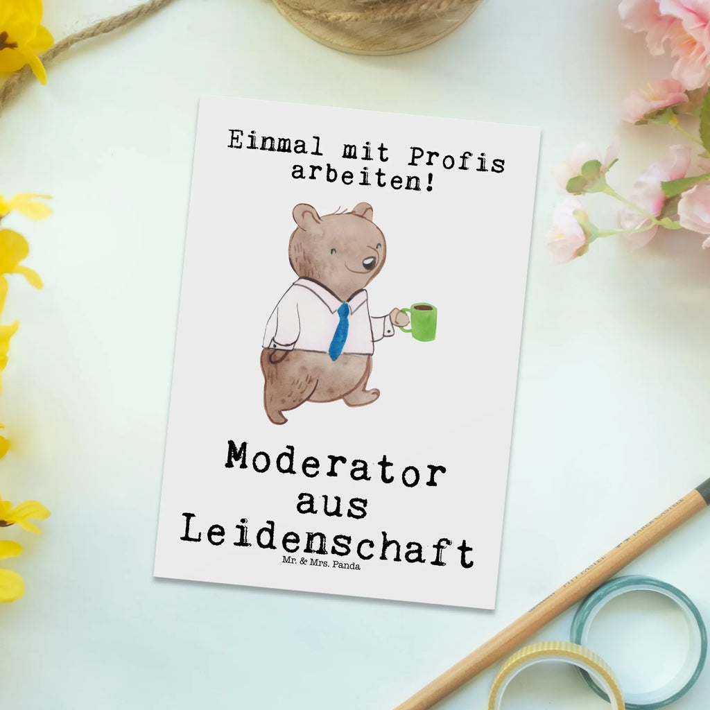 Postkarte Moderator aus Leidenschaft einzelkarte, Ansichtskarte, Postkarte, bildkarte, Fotokarte, kunstkarte, spruchkarte, Grußkarte, Designkarte, Kunstkarten, Motivkarte, Ansichtskarten, Postkarten, Geschenk, Schenken, Jubiläum, Danke, Dankeschön, Beruf, Ausbildung, Abschied, Rente, Kollege, Kollegin, Arbeitskollege, Mitarbeiter, Firma