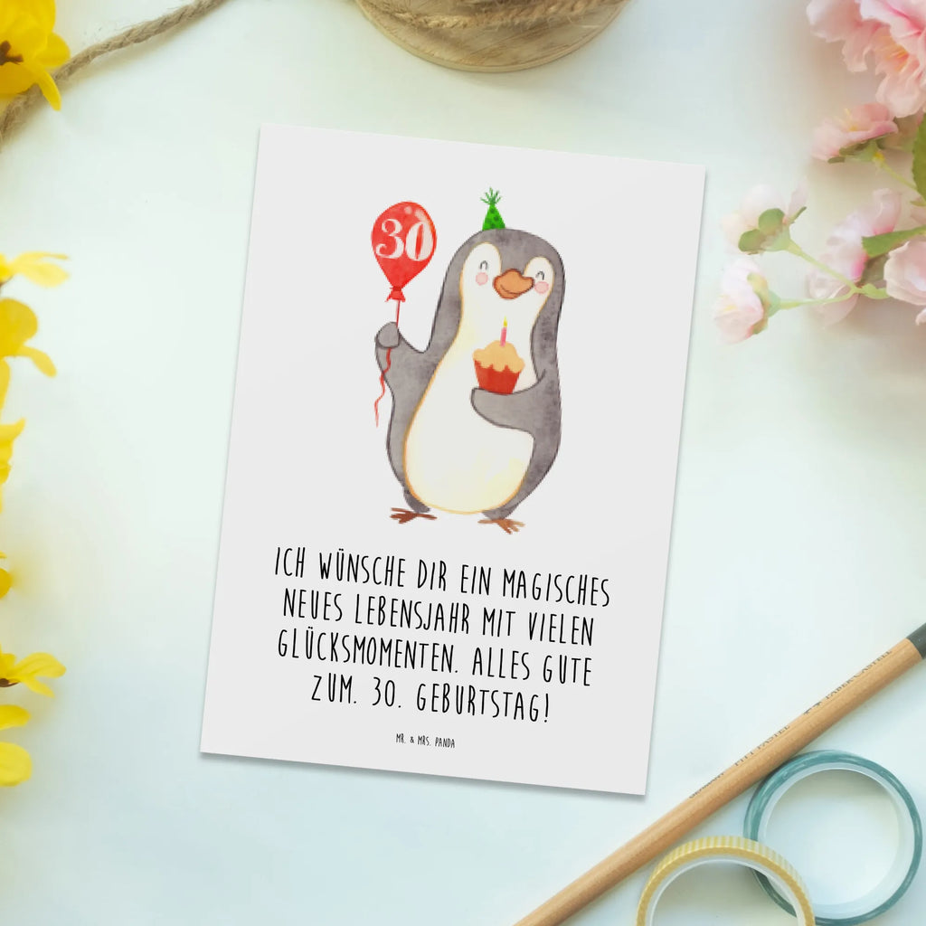 Postkarte 30. Geburtstag Pinguin Luftballon spruchkarte, Ansichtskarten, kunstkarte, bildkarte, Kunstkarten, Grußkarte, Postkarten, Designkarte, Postkarte, Fotokarte, Ansichtskarte, einzelkarte, Motivkarte, Geburtstag, Geschenk, Geburtstagsgeschenk, Geburtstage, Happy Birthday, Pinguin, Geburtstagsfeier