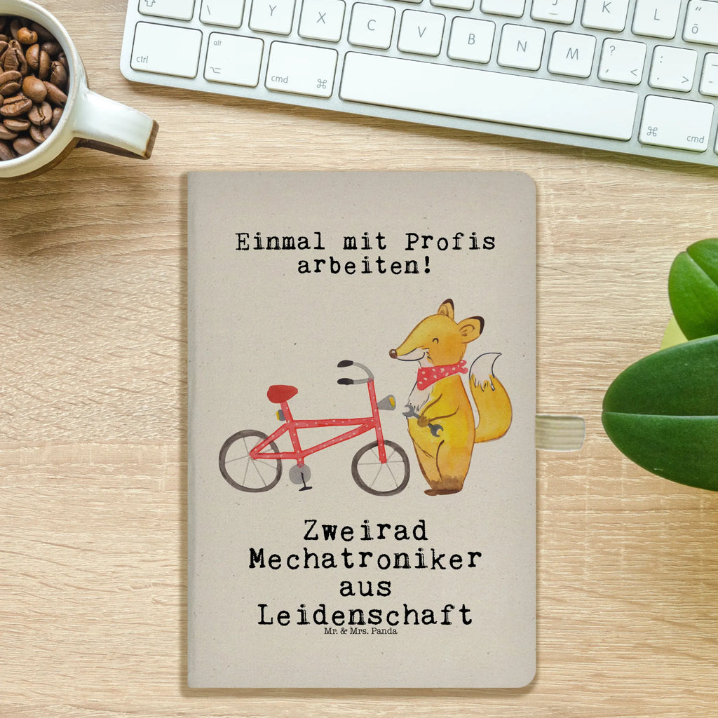 Bawełniany notes DIN A5 Mechatronik pojazdów dwu-kołowych pasja Zawód, Wykształcenie, Jubileusz, Pożegnanie, Emerytura, Kolega, Koleżanka, Prezent, Dawać, Pracownik, Współpracownik, Firma, Dziękuję, Dziękuję bardzo