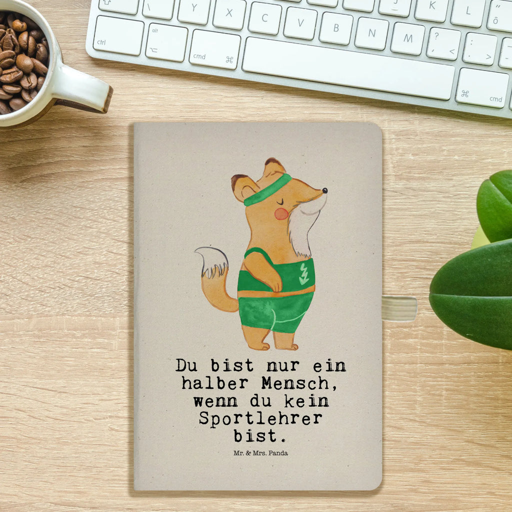 Bawełniany notatnik DIN A4 nauczyciel wychowania fizycznego serce Zawód, Wykształcenie, Jubileusz, Pożegnanie, Emerytura, Kolega, Koleżanka, Prezent, Dawać, Pracownik, Współpracownik, Firma, Dziękuję, Dziękuję bardzo