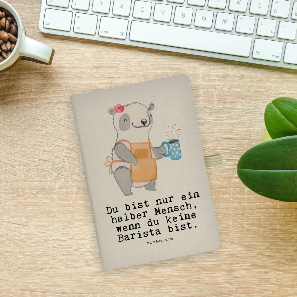 Bawełniany notes DIN A5 Barista serce Zawód, Wykształcenie, Jubileusz, Pożegnanie, Emerytura, Kolega, Koleżanka, Prezent, Dawać, Pracownik, Współpracownik, Firma, Dziękuję, Dziękuję bardzo