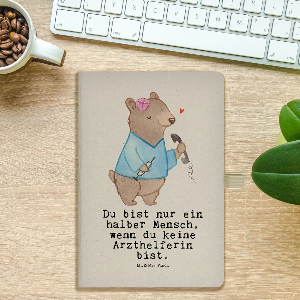 Bawełniany notes DIN A5 asystentka lekarza serce Zawód, Wykształcenie, Jubileusz, Pożegnanie, Emerytura, Kolega, Koleżanka, Prezent, Dawać, Pracownik, Współpracownik, Firma, Dziękuję, Dziękuję bardzo