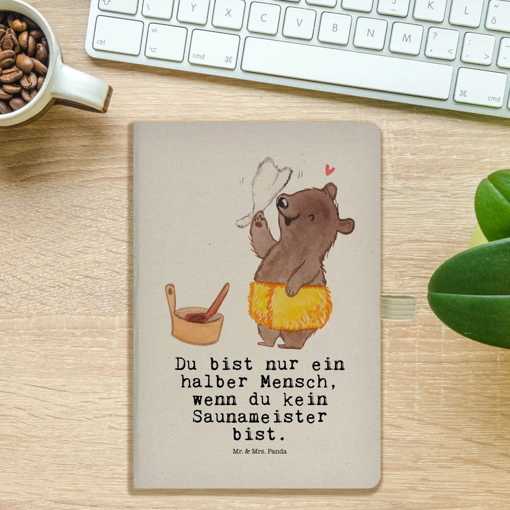 Bawełniany notes DIN A5 Mistrz sauny Serce Zawód, Wykształcenie, Jubileusz, Pożegnanie, Emerytura, Kolega, Koleżanka, Prezent, Dawać, Pracownik, Współpracownik, Firma, Dziękuję, Dziękuję bardzo