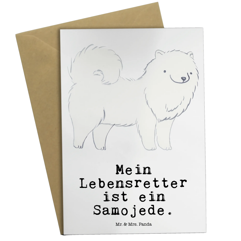 Grußkarte Samojede Lebensretter Einladungskarte, Ansichtskarten, Grußkarte, Glückwunschkarte, Klappkarte, Hochzeitskarte, Geburtstagskarte, Karte, Hund, Hunderasse, Rassehund, Hundebesitzer, Geschenk, Tierfreund, Schenken, Welpe, Samojede, Samojedenhund, Samojedenspitz