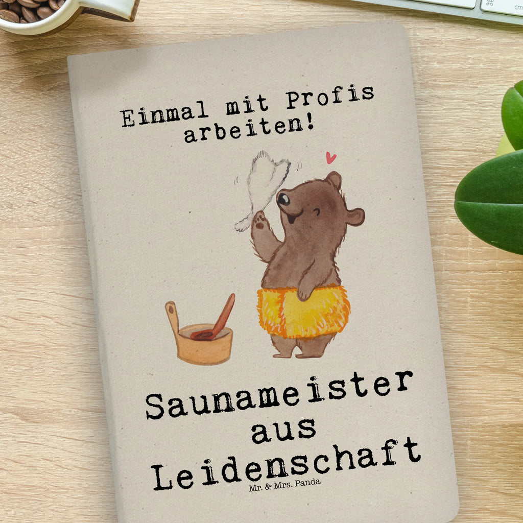 Bawełniany notatnik DIN A4 Mistrz sauny Pasja Zawód, Wykształcenie, Jubileusz, Pożegnanie, Emerytura, Kolega, Koleżanka, Prezent, Dawać, Pracownik, Współpracownik, Firma, Dziękuję, Dziękuję bardzo