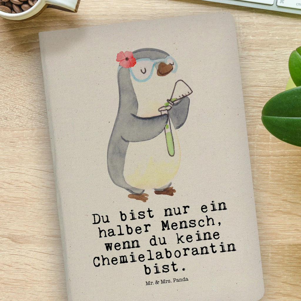 Bawełniany notatnik DIN A4 laborantka chemiczna serce Zawód, Wykształcenie, Jubileusz, Pożegnanie, Emerytura, Kolega, Koleżanka, Prezent, Dawać, Pracownik, Współpracownik, Firma, Dziękuję, Dziękuję bardzo