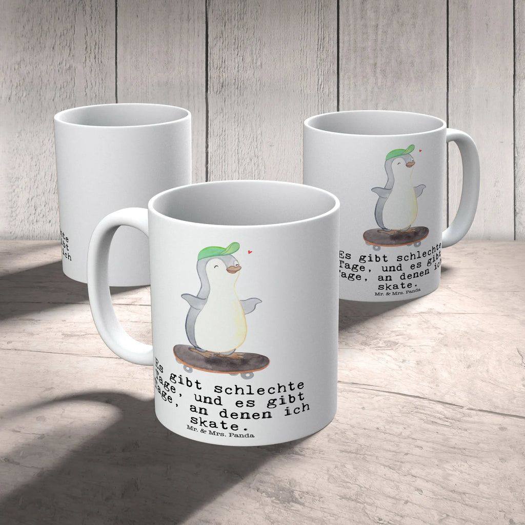 Tasse Pinguin Skateboarden Geschenktasse, Tasse mit Motiven, Porzellantasse, Keramiktasse, Tasse, Bürotasse, Tasse mit Zitaten, Kaffeetasse, Teetasse, Geschenk, Sport, Sportart, Hobby, Schenken, Danke, Dankeschön, Auszeichnung, Gewinn, Sportler, Skaten, Skateplatz, Skateboard, Skateboarden, Skateboard fahren