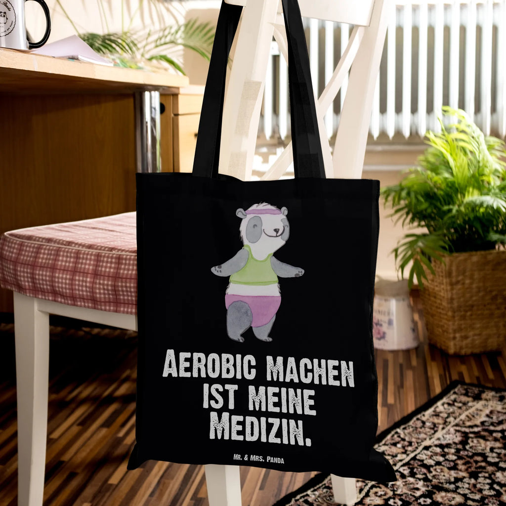 Tragetasche Panda Aerobic Jutetasche, Laptoptasche, Strandtasche, Badetasche, Jutebeutel, Beutel, Schultertasche, Einkaufstüte, Beuteltasche, Einkaufstasche, Shopper, Stoffbeutel, Tragetasche, Tasche, Stofftasche, Umhängetasche, Geschenk, Sport, Sportart, Hobby, Schenken, Danke, Dankeschön, Auszeichnung, Gewinn, Sportler, Aerobic, Fitnessstudio, Aerobic Fitness