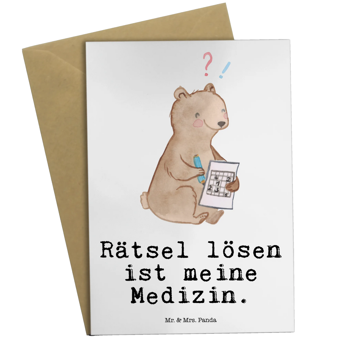 Greetings card bear solve riddles birthday card, invitation card, folding card, greeting card, wedding card, Gift, sport, hobby, giving, thank you, award, profit, athlete, memory training, solving crossword puzzles, riddles, Solving puzzles, memory sports