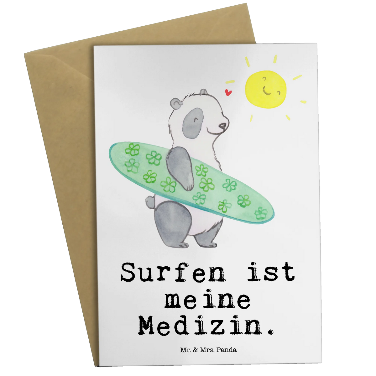 Greetings card panda surfing wedding card, greeting card, folding card, invitation card, birthday card, Gift, sport, hobby, giving, thank you, award, profit, athlete, surf school, Surfing, surfing, surfing recreation