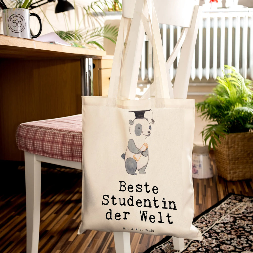 Tragetasche Panda Beste Studentin der Welt Schultertasche, Jutetasche, Tragetasche, Tasche, Laptoptasche, Badetasche, Shopper, Stofftasche, Beutel, Beuteltasche, Umhängetasche, Einkaufstasche, Strandtasche, Jutebeutel, Einkaufstüte, Stoffbeutel, für, Dankeschön, Geschenk, Schenken, Geburtstag, Geburtstagsgeschenk, Geschenkidee, Danke, Bedanken, Mitbringsel, Freude machen, Geschenktipp, Universität, Uni, Tochter, Alumni, Musterschülerin, lustig, Abschluss, Studentin, Studienabschluss, Studium, witzig, Hochschule, Studenten, Spaß